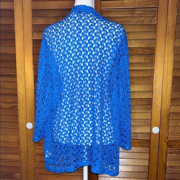 Southern Lady Blue Crochet Open-Front Cardigan - Picture 5 of 9